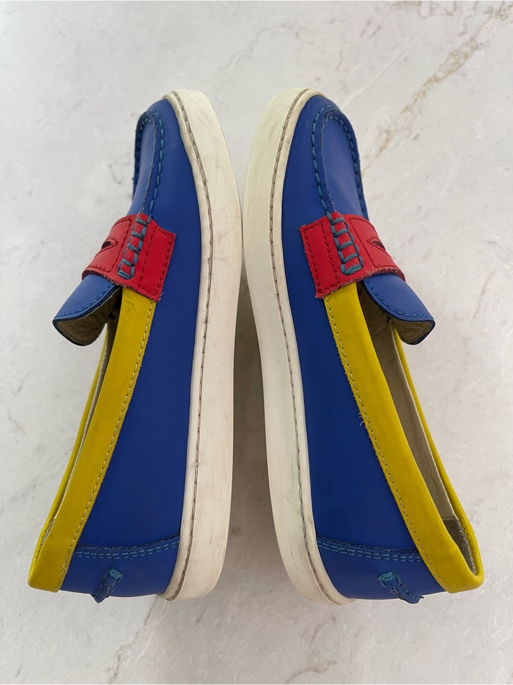 MOSCHINO KIDS Blue, Red & Yellow Leather Penny Loafers - EUC - EU29/US11.5 KIDS - Picture 5 of 12